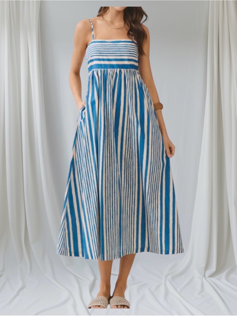 TCEC Blue and White Striped Maxi Skirt Dress. Length 43”